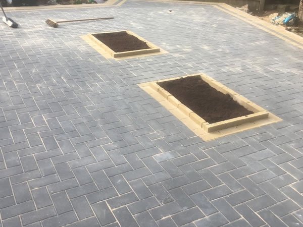 Block paving driveway with contrasting border
